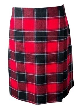 TALBOTS Plaid Wool Blend Mock Wrap Skirt, Invisible Side Zip, Size 4.